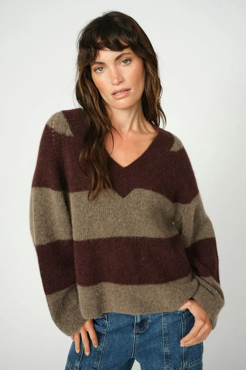 MMTaci Stripe LS V-Neck Knit
